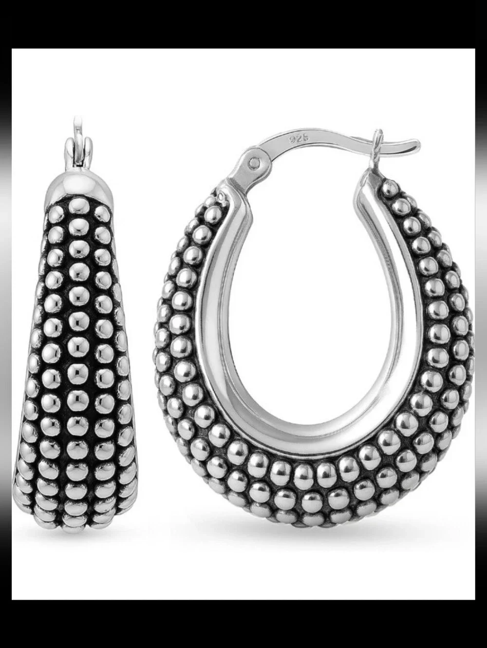 Sterling Silver plated  Bali-Style Hoop Earrings Lightweight Click-Top New!✨